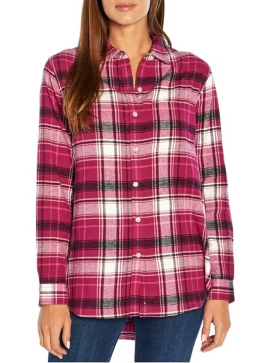 GAP Tops - Gap- Dark Pink Plaid Soft Flannel Shirt Large